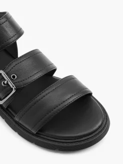 Black Double Buckled Flat Sandal