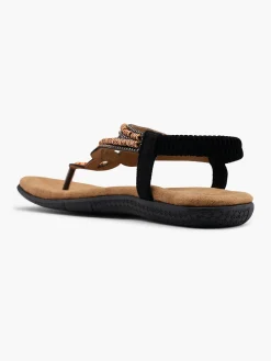 Black Elasticated Back Flat Sandal with Floral Beaded Detail