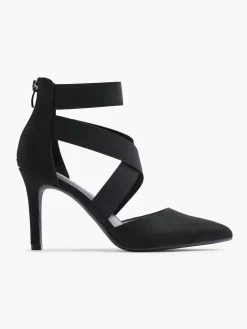 Black Elasticated Cross Over High Heel