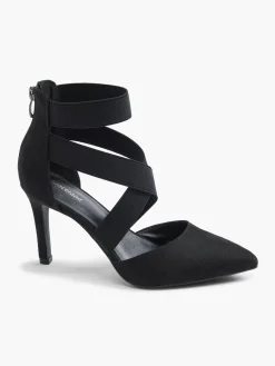 Black Elasticated Cross Over High Heel