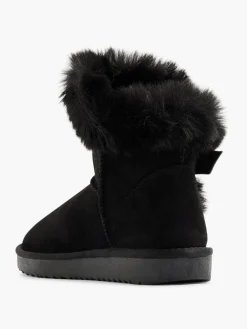 Black Faux Fur Ankle Boot with Buckle Detail