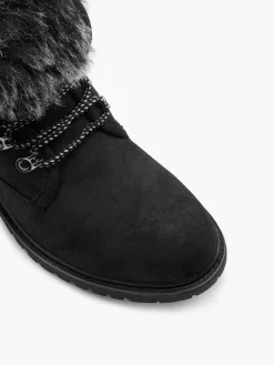 Black Faux Fur Collar Ankle Boot