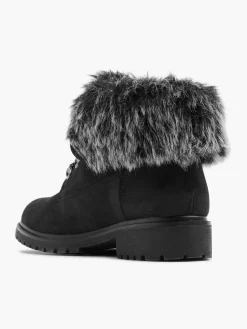 Black Faux Fur Collar Ankle Boot