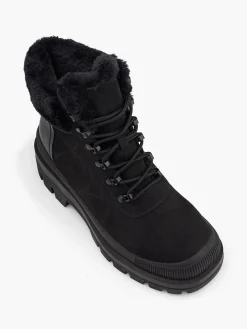 Black Faux Fur Collared Lace Up Hiking Boot