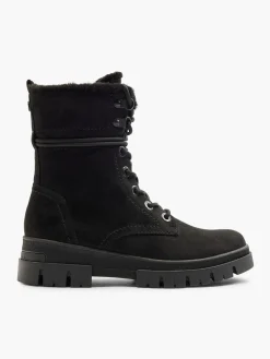 Black Faux Fur Lined Boot With Wrap Around Laces