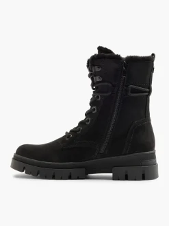 Black Faux Fur Lined Boot With Wrap Around Laces