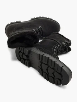 Black Faux Fur Lined Boot With Wrap Around Laces