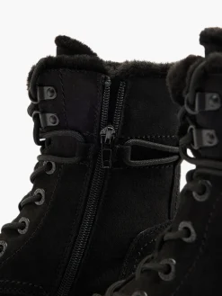 Black Faux Fur Lined Boot With Wrap Around Laces