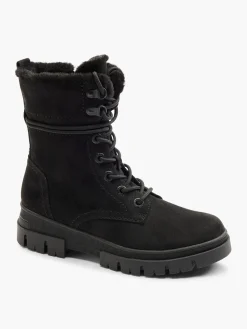 Black Faux Fur Lined Boot With Wrap Around Laces