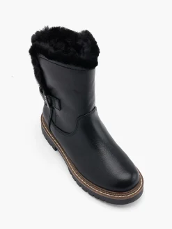 Black Faux Fur Lined Buckled Ankle Boot