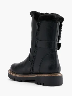 Black Faux Fur Lined Buckled Ankle Boot