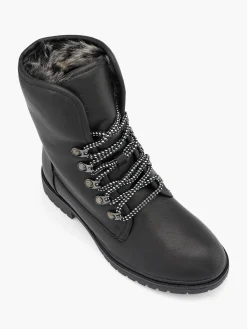 Black Faux Fur Lined Lace Up Ankle Boot