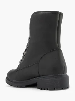 Black Faux Fur Lined Lace Up Ankle Boot