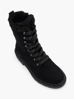 Black Faux Fur Lined Lace Up Boot