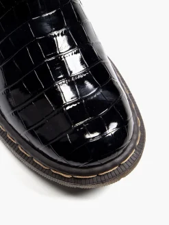 Black Faux Fur Lined Patent Chelsea Boot