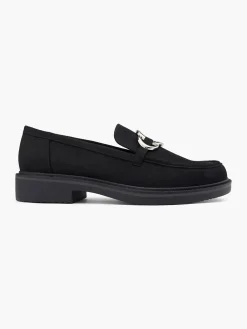Black Faux Suede Loafer with Metallic Trim