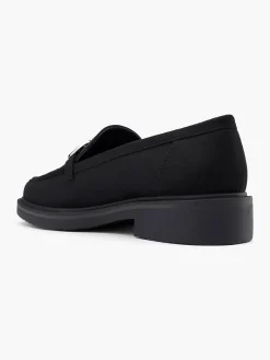 Black Faux Suede Loafer with Metallic Trim