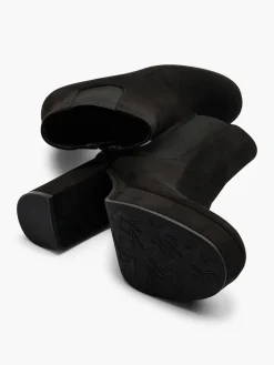 Black Faux Suede Platform Heeled Chelsea Boot