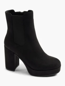 Black Faux Suede Platform Heeled Chelsea Boot