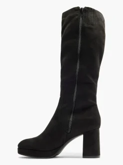 Black Faux Suede Platform Heeled Long Leg Boot