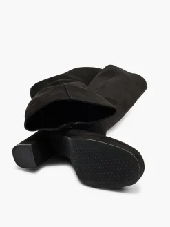 Black Faux Suede Platform Heeled Long Leg Boot