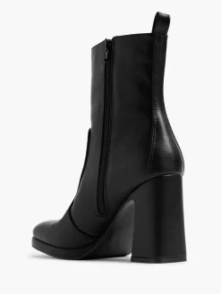 Black Fine Platform Heeled Ankle Boot
