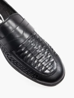 Black Formal Leather Woven Slip-On Loafer
