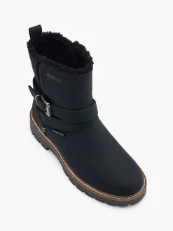 Black Fur Lined Buckled Ankle Boot