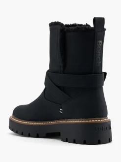 Black Fur Lined Buckled Ankle Boot