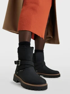 Black Fur Lined Buckled Ankle Boot