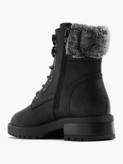 Black Fur Lined Lace Up Boot