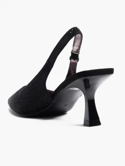 Black Gem Trimmed Slingback Kitten Heel