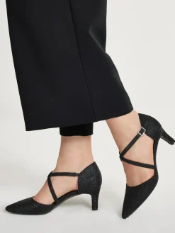 Black Glitter Cross Over Heel