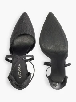 Black Glittery Cross Strap High Heel