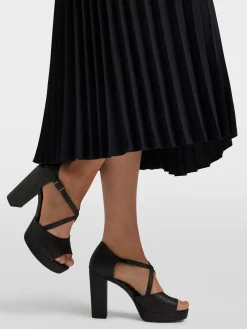 Black Glittery Cross Strap Platform Heel