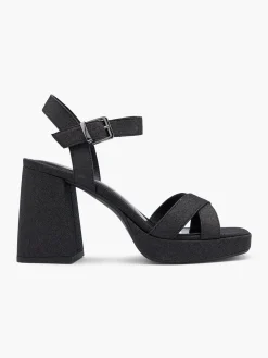 Black Glittery Platform Heel with Ankle Strap