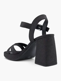 Black Glittery Platform Heel with Ankle Strap