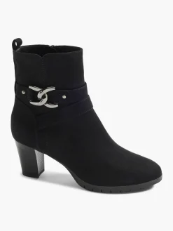 Black Heeled Ankle Boot with Silver Link Detail