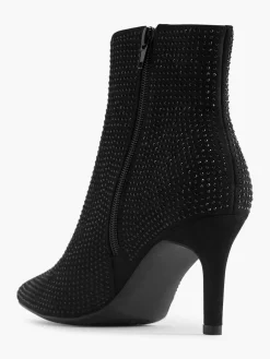Black Heeled Ankle Boot with Gems