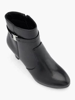 Black Heeled Ankle Boot with Silver Buckle Detail