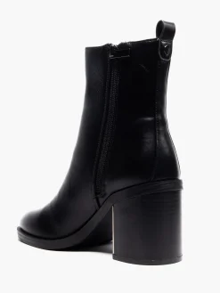 Black Heeled Ankle Boot With Zipper Detail