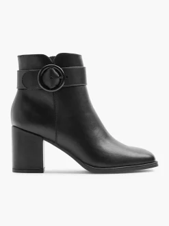 Black Heeled Boot with Circle Buckle Detail