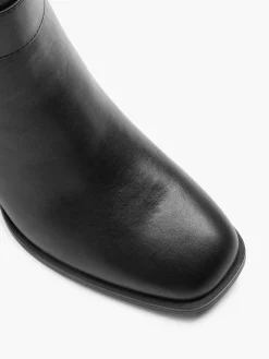 Black Heeled Boot with Circle Buckle Detail