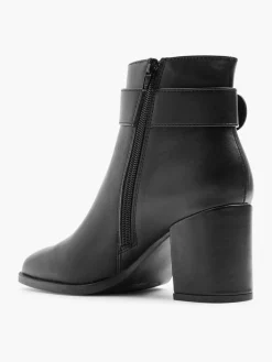 Black Heeled Boot with Circle Buckle Detail