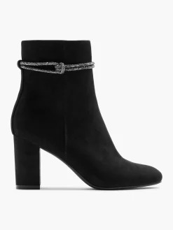 Black Heeled Boot with Glitter Knot Detail