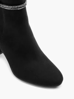 Black Heeled Boot with Glitter Knot Detail