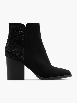 Black Heeled Chelsea Boot with Gem Details