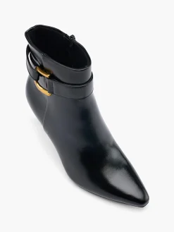 Black High Heeled Ankle Boot with Metal Detail