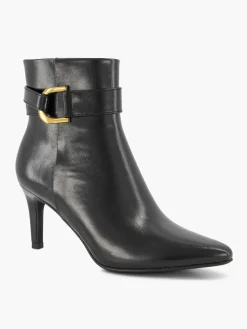 Black High Heeled Ankle Boot with Metal Detail