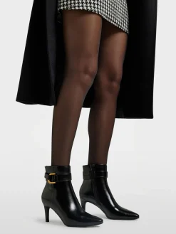 Black High Heeled Ankle Boot with Metal Detail